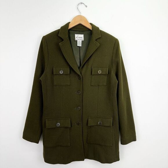 Linea by Louis Dell’ Olio Women’s Wool Blend Utilitarian Military Green Longline - Picture 1 of 6